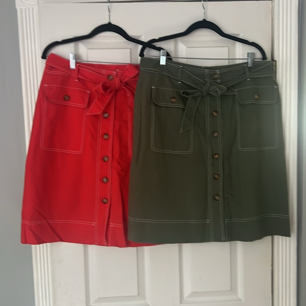 Lot of two J.Crew factory tie waist button front A line skirts. Size 12.